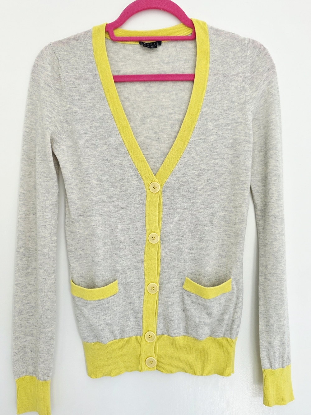 Theory Cotton Cashmere Cardigan Petite Quiet Luxury Preppy Colorblock Classic